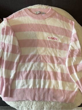 Vineyard Vines Pink and White Striped 'Sunshine' Crewneck Sweater